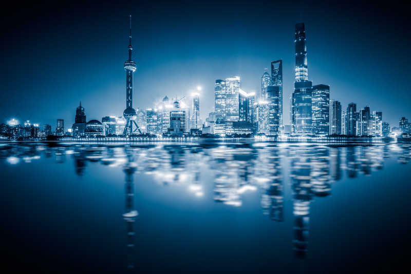 中国上海市天际线全景
