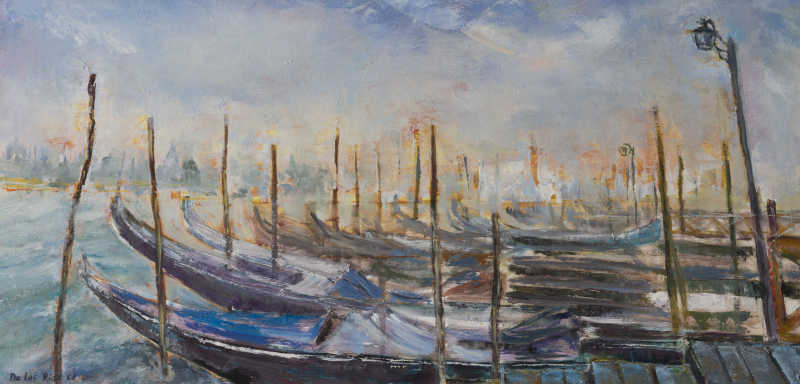 威尼斯码头船插画