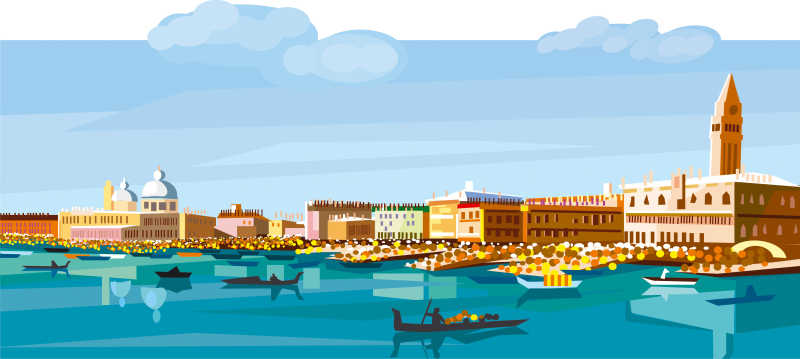 美丽威尼斯简笔插画