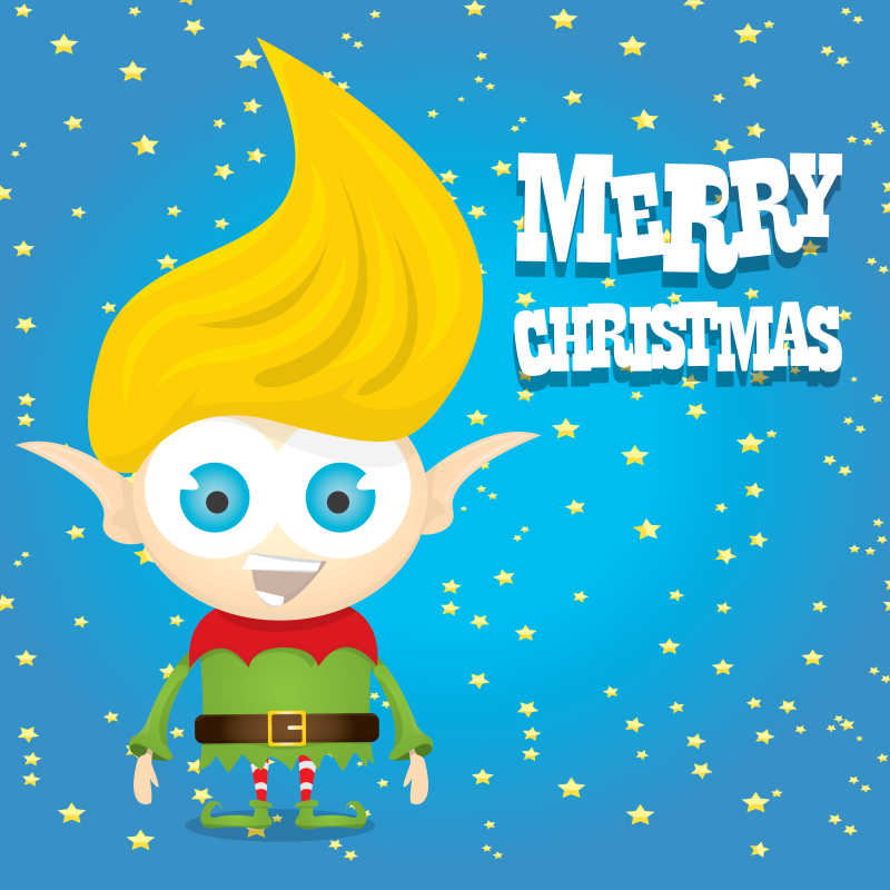 圣诞贺卡上的卡通小精灵