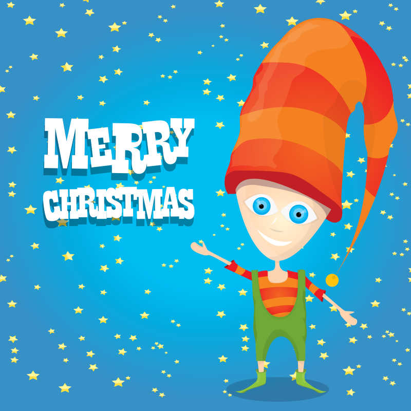 圣诞贺卡上戴帽子的小精灵