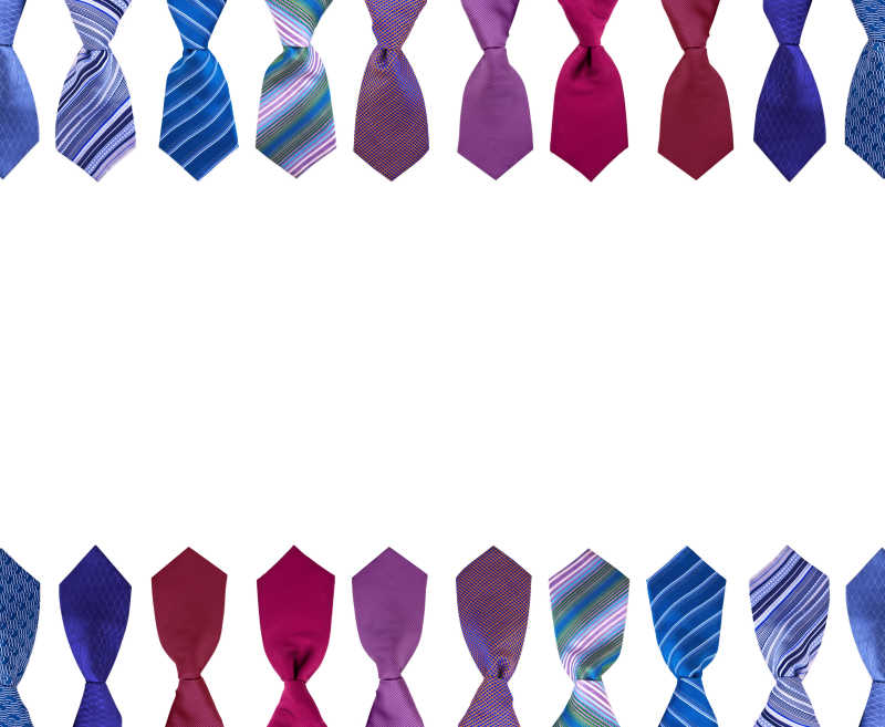 白色背景下不同颜色的领带