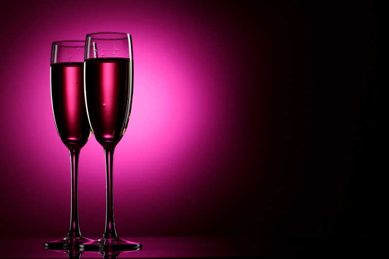 暗红色背景中的香槟酒