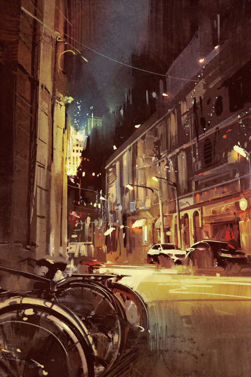 城市街道夜景插画