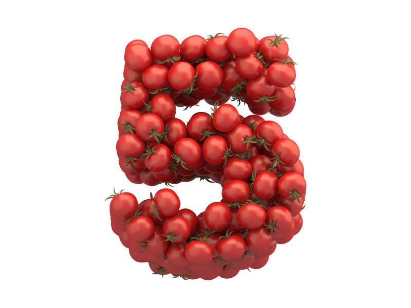 白色背景上西红柿组成的数字