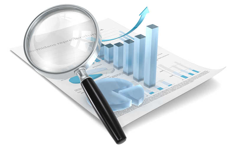 金融3D图形和放大镜分析