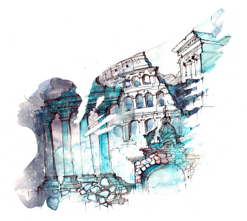 水彩创意建筑插画