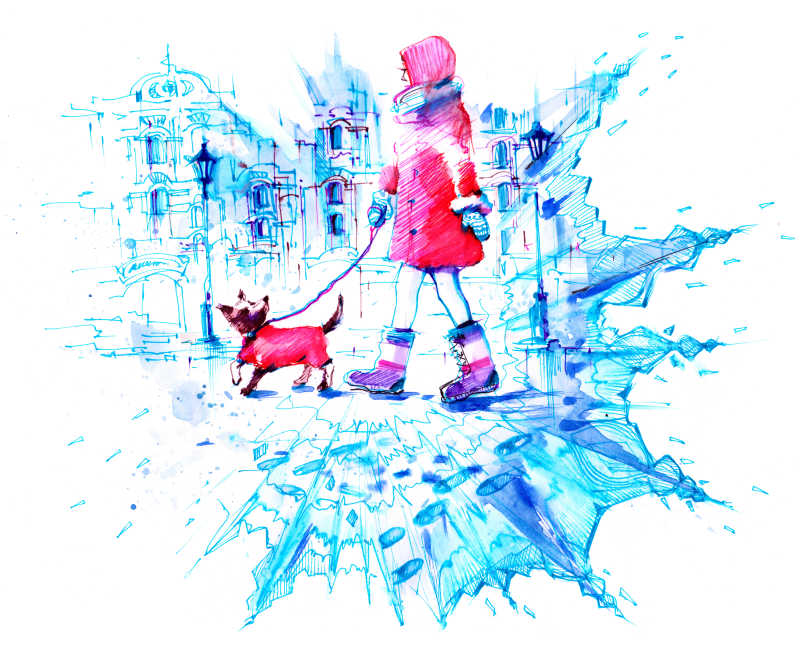 创意彩绘女孩与狗插画