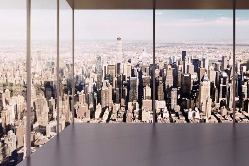 市中心室内高楼落地窗