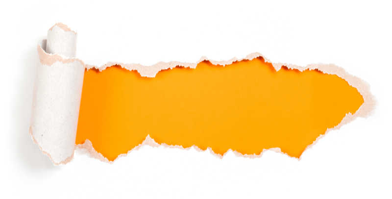 白色纸中间撕开露出黄色背景