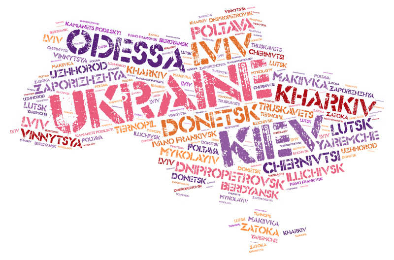 白色背景前乌克兰旅游地名