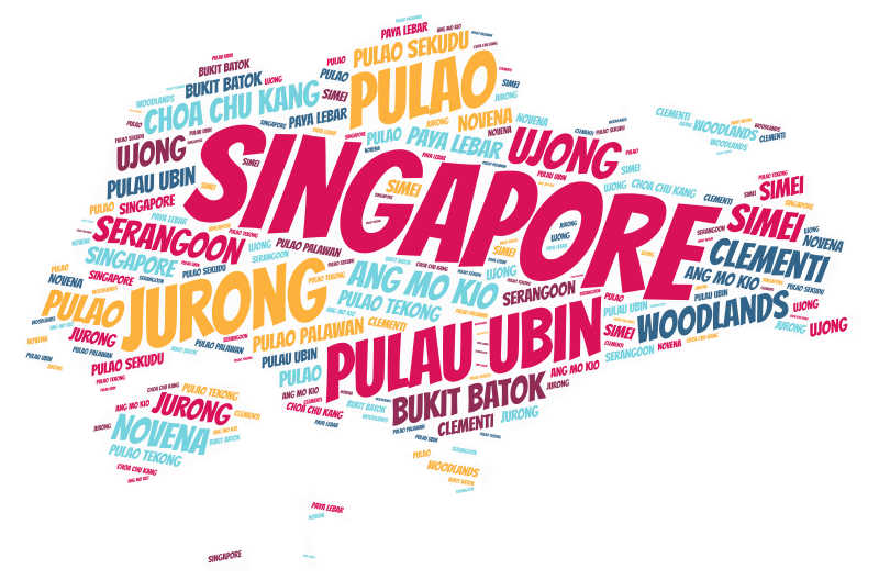 白色背景前新加坡地名