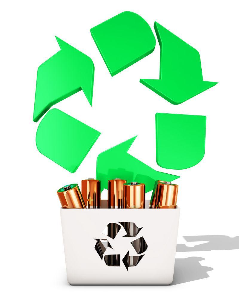 绿色背景下电池的回收再利用3d标志