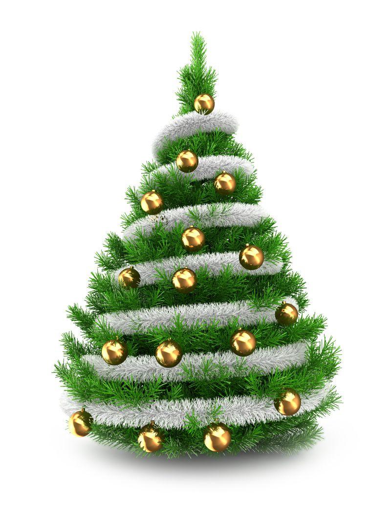 白色背景下美丽的生机盎然的圣诞树创意