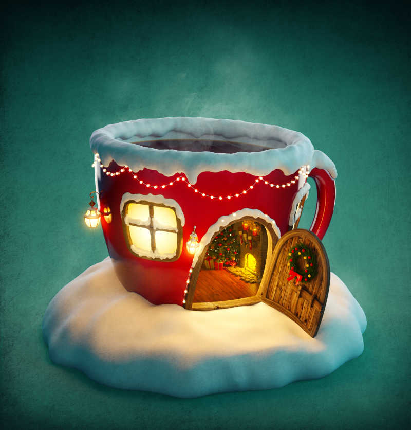 红色圣诞卡通屋子