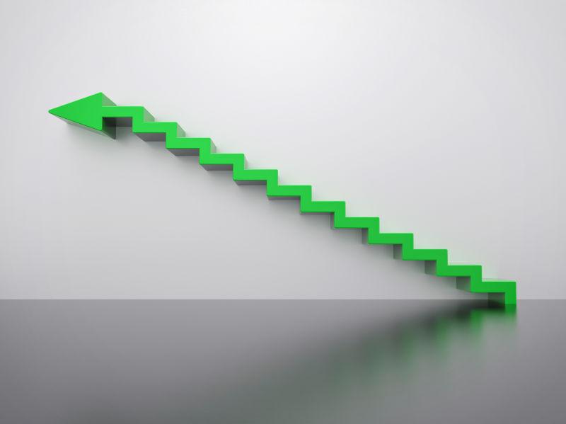 黑色背景墙上的绿色3D箭头