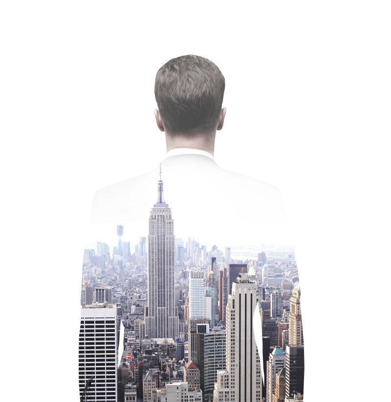 商人与城市双重曝光