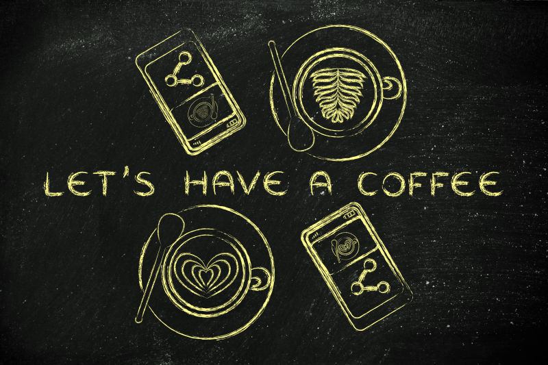 咖啡杯和电话插画