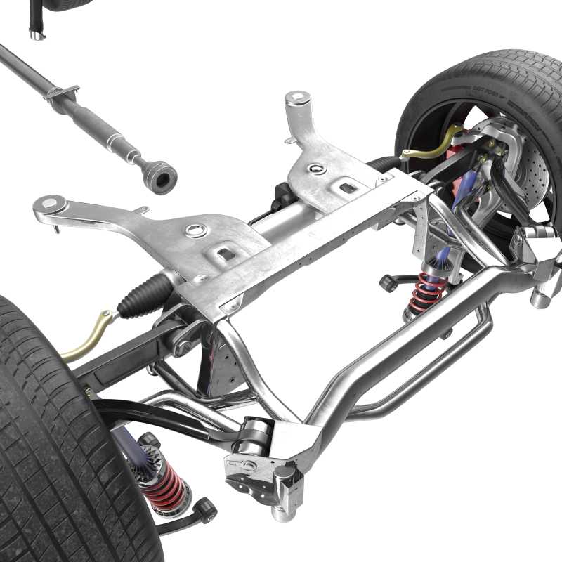 白色背景上的汽车底盘特写