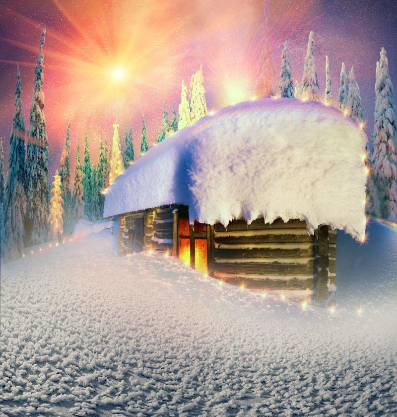 幻想高山中一个废弃的小屋