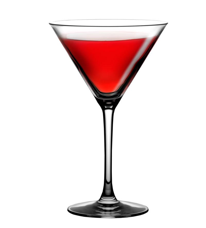 白色背景上的一杯红色的鸡尾酒