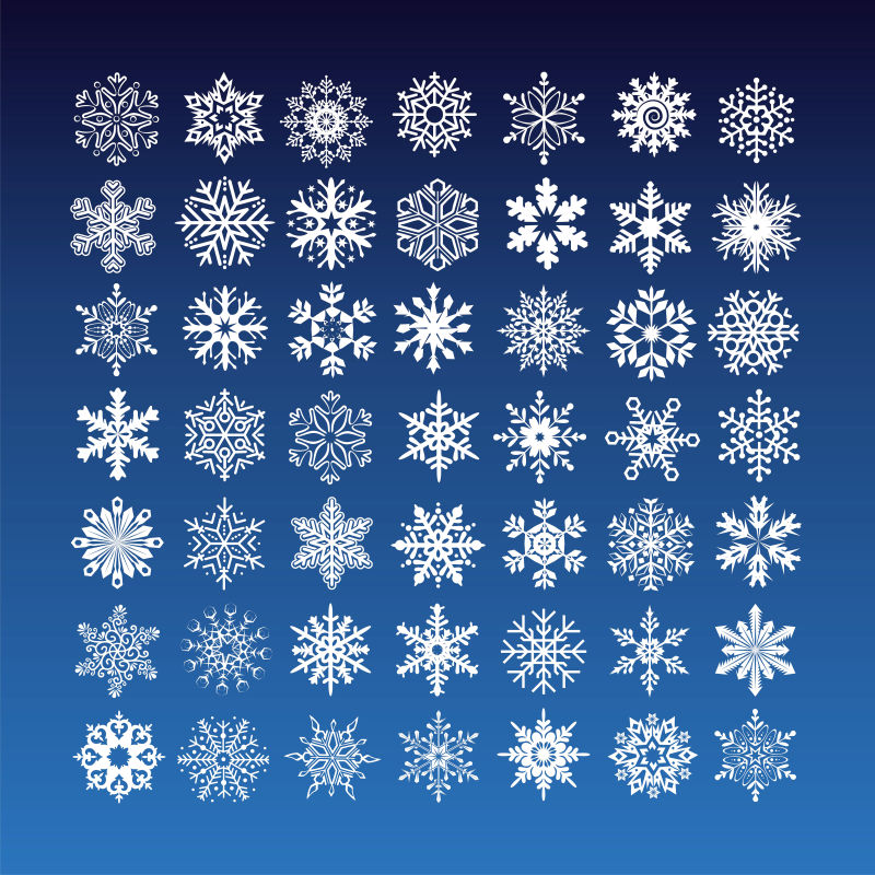 收集不同形状的雪花图片 蓝色背景的各式雪花图案素材 高清图片 摄影照片 寻图免费打包下载