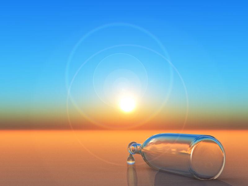 沙漠中的一个玻璃瓶