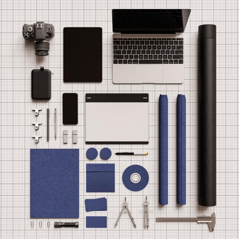 摆放整齐的文具模型