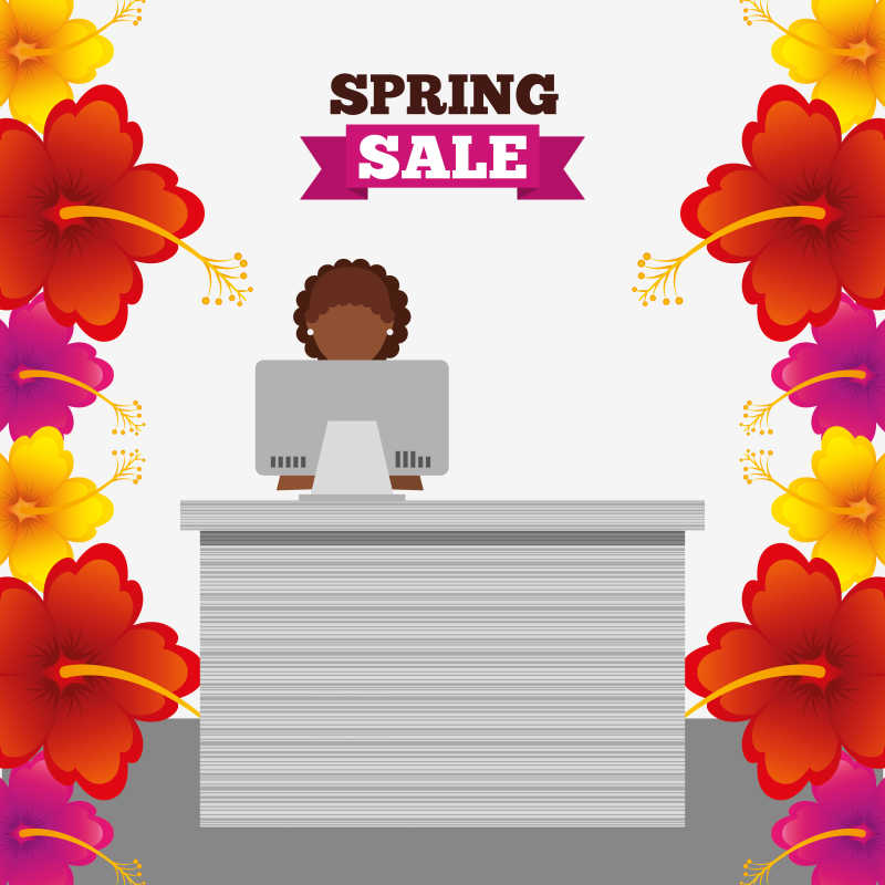 矢量收银员春季销售设计插图