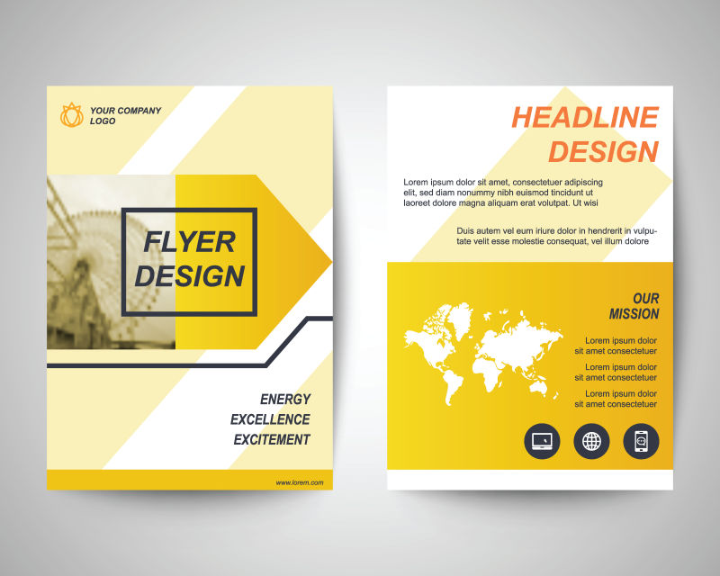 黄色几何排版的矢量宣传册平面设计模板