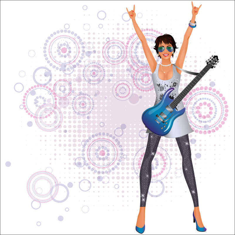 挂着吉他的矢量女孩