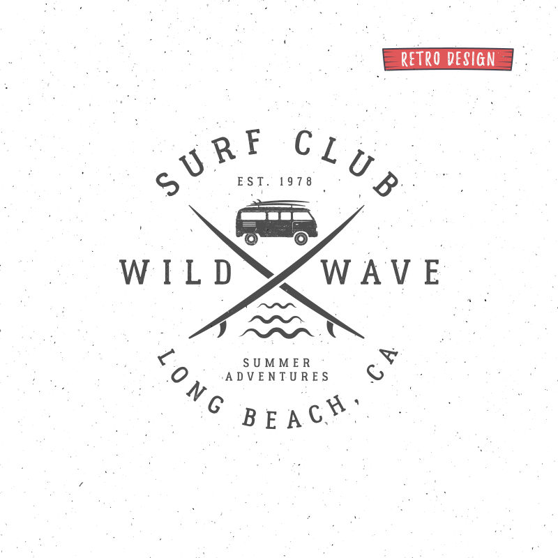 冲浪俱乐部的矢量创意标志设计