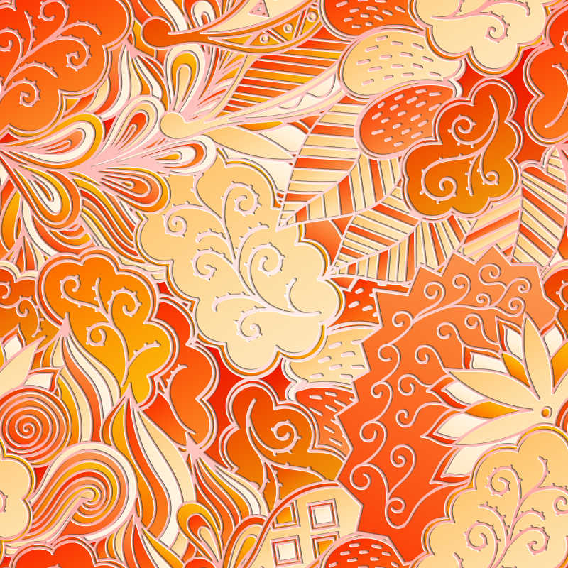 橙色创意矢量装饰纹样涂鸦风格背景