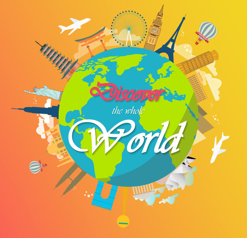 世界旅游主题矢量地球插画