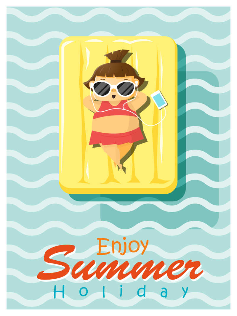 夏日度假的小女孩是矢量插画