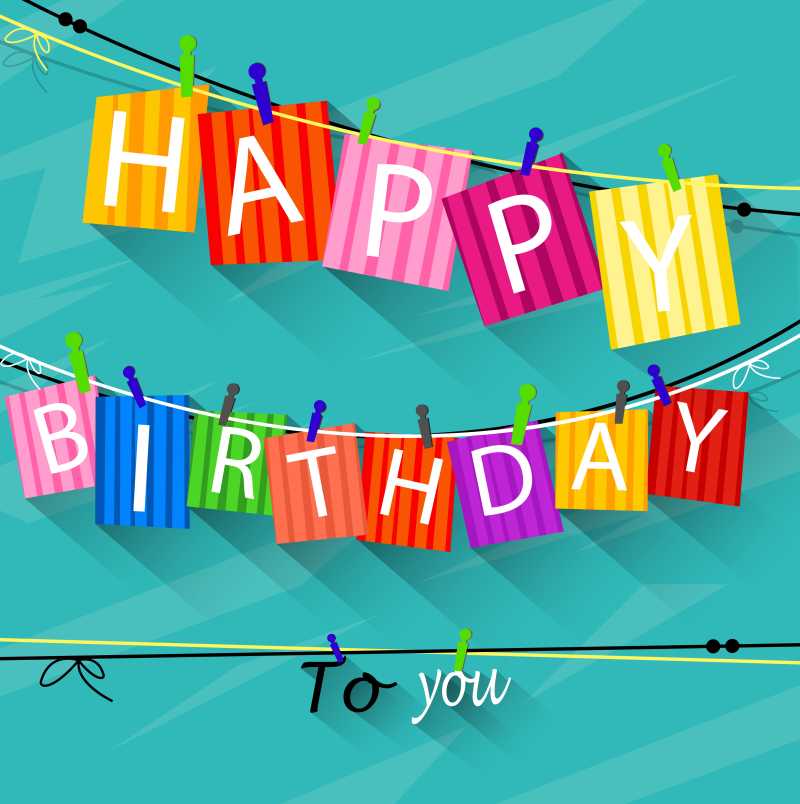 布满彩色祝福语卡片的矢量蓝色背景