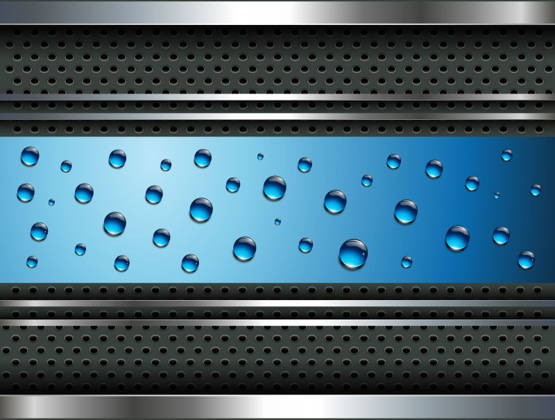 蓝色水滴背景下的金属条矢量背景