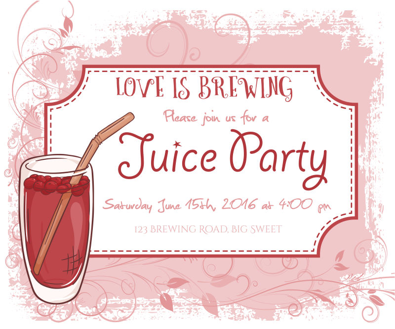 矢量手绘果汁派对邀请卡