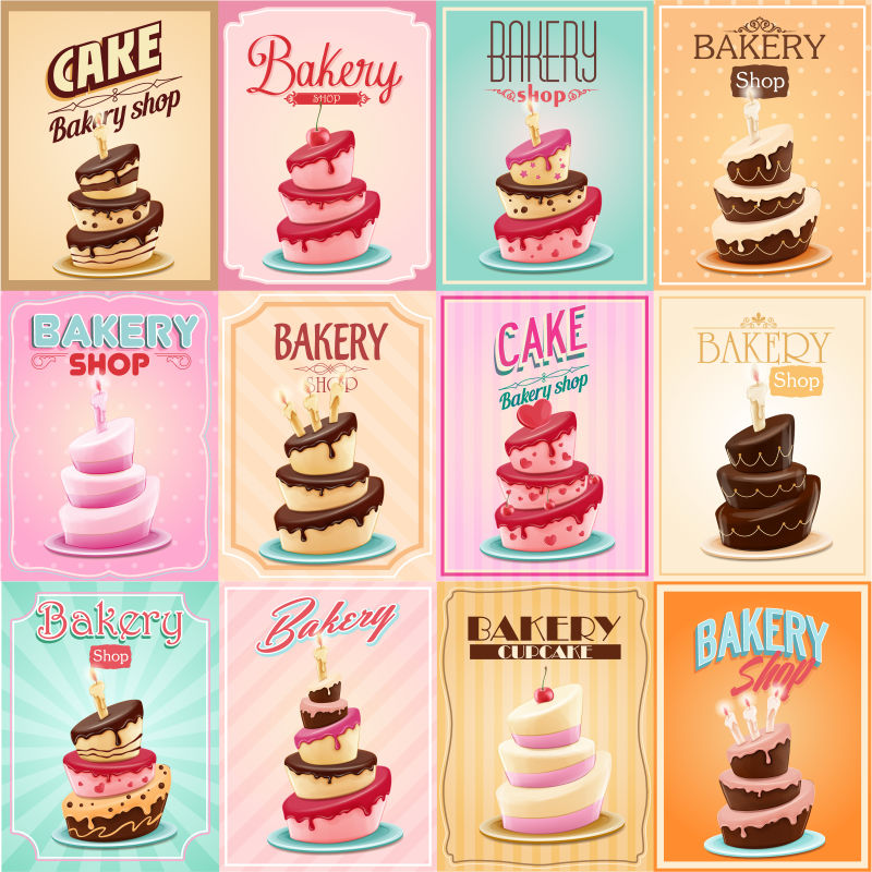 矢量彩色背景上的多层蛋糕图标