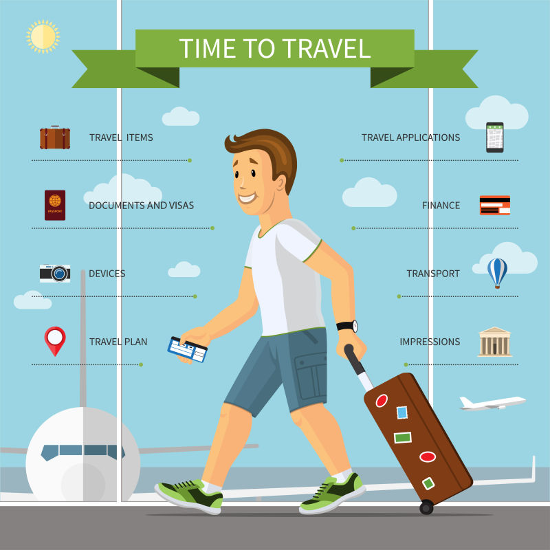 旅游主题海报矢量设计元素插画