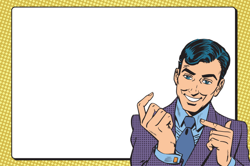 矢量站在空白背景上的卡通漫画男商人