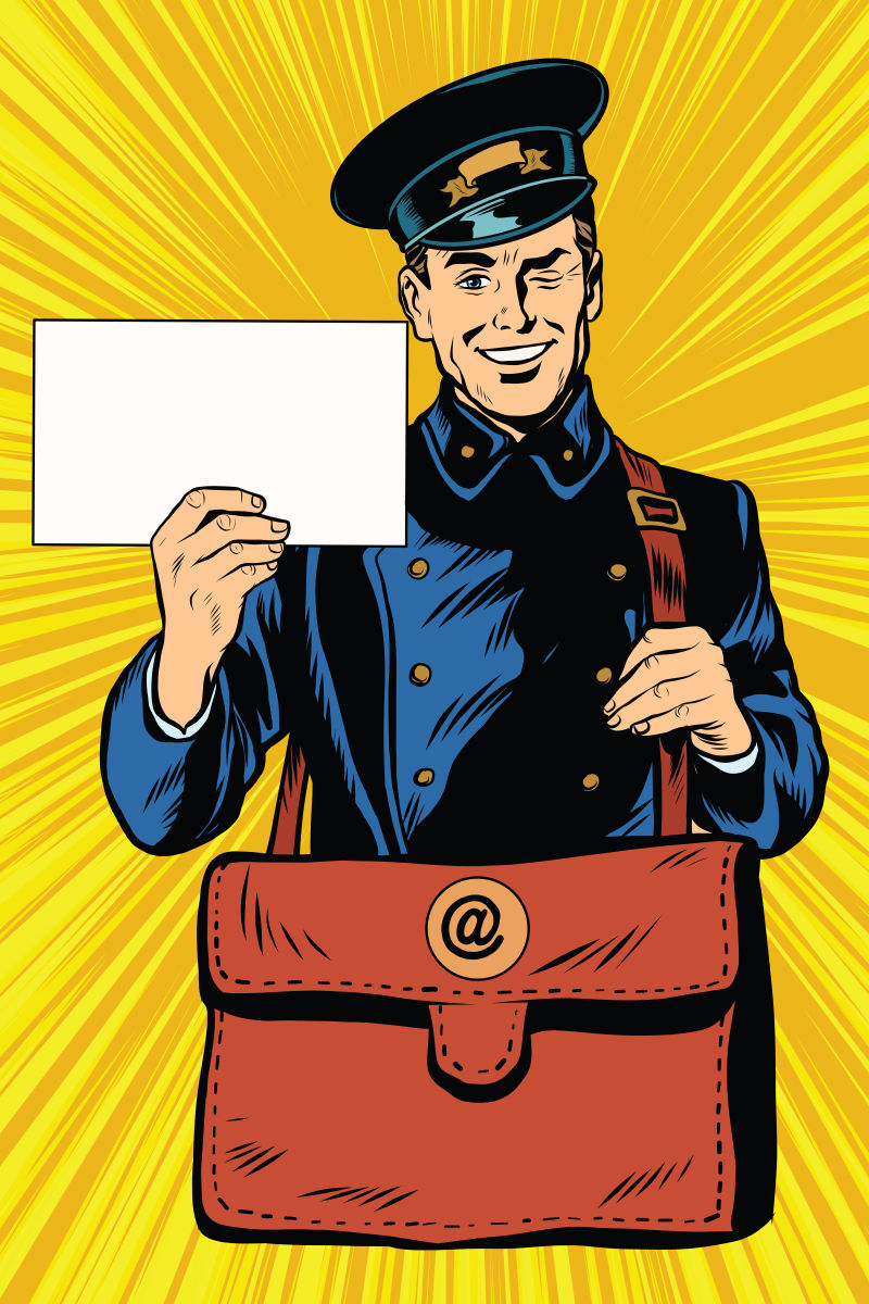 矢量波普风格的送信的邮差漫画插图