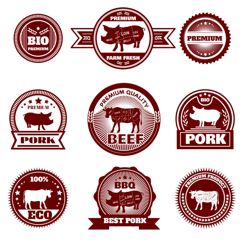 生态农场肉类矢量标签设计