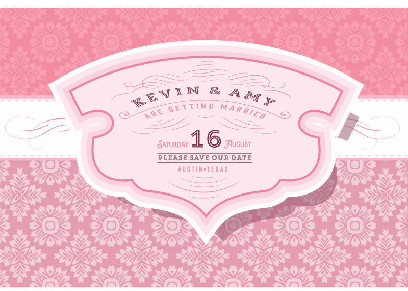 复古风格的粉色婚礼贺卡矢量模板