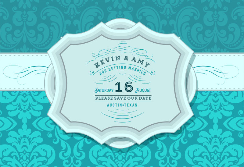 复古婚礼贺卡的绿色矢量花纹