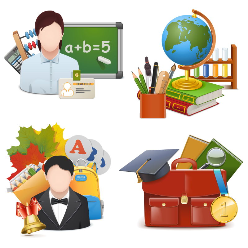 白色背景下的矢量学校概念图标