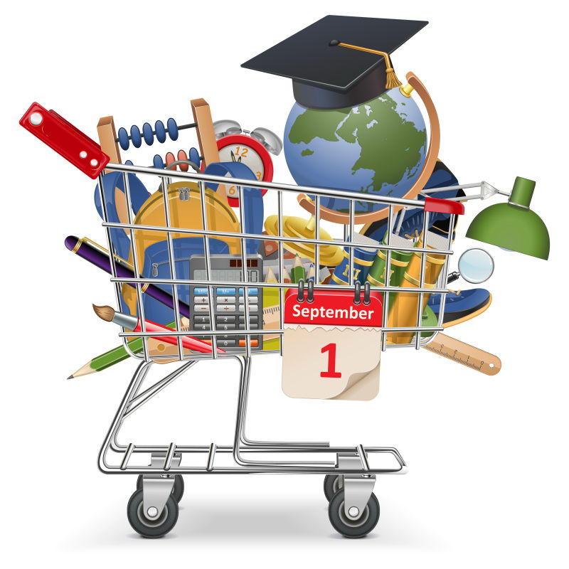 放着学习用具的手推车矢量图