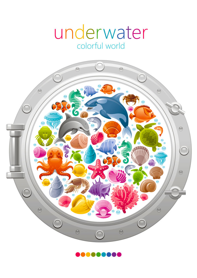 圆形的海洋生物图标矢量设计