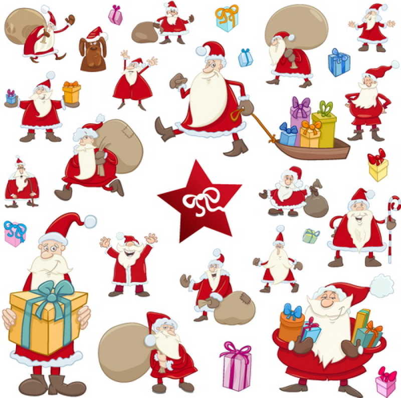 发放礼物的卡通圣诞老人矢量插画