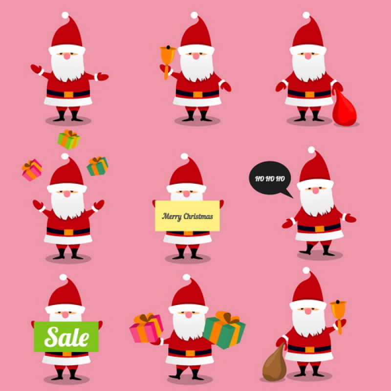 粉色背景下的卡通圣诞老人矢量插画
